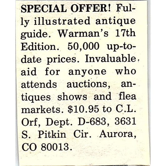 C.L. Orf Flea Markets Aurora Colorado 1984 Ad AF9-S1