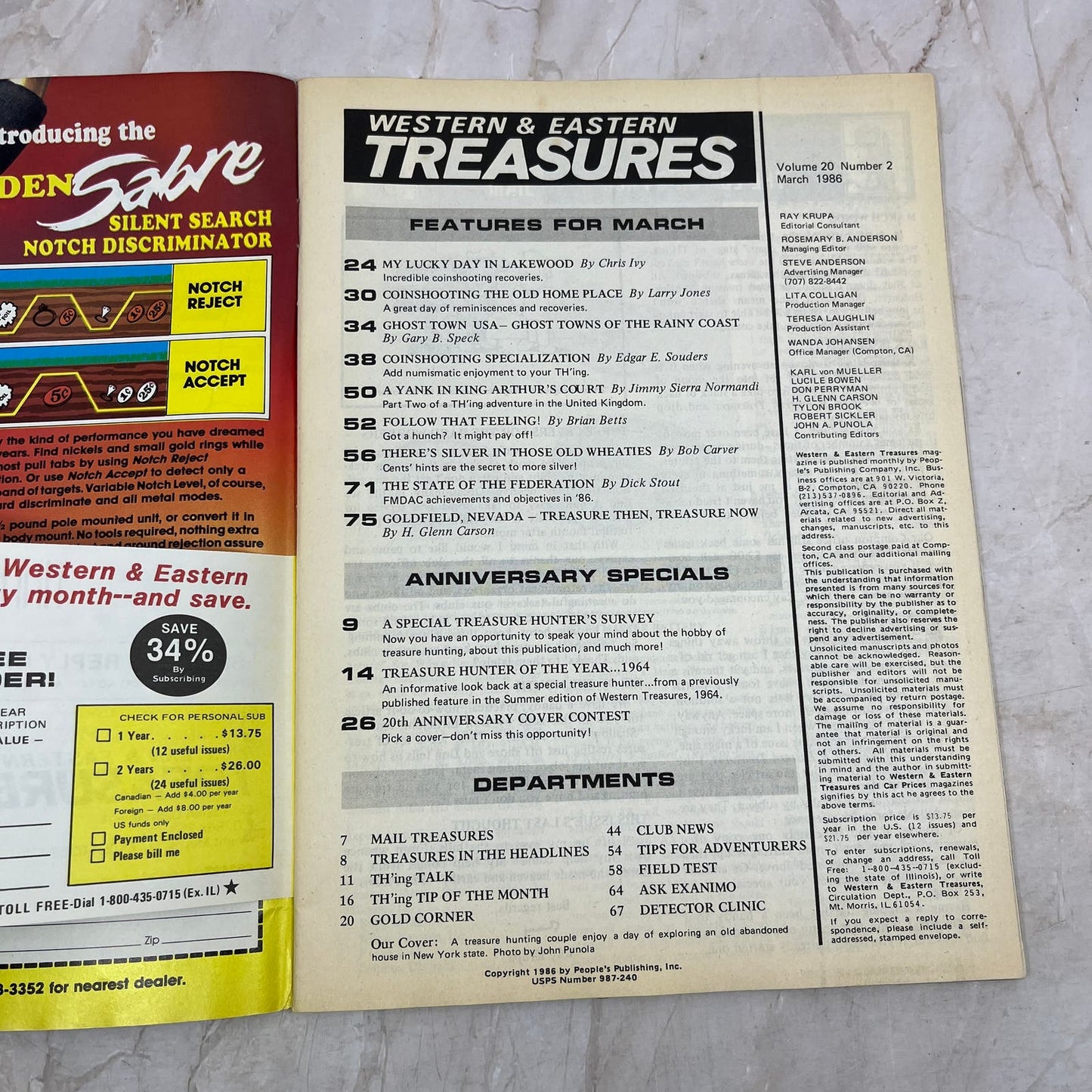 1986 March - Western & Eastern Treasures Magazine - Treasure Hunting Gold M12