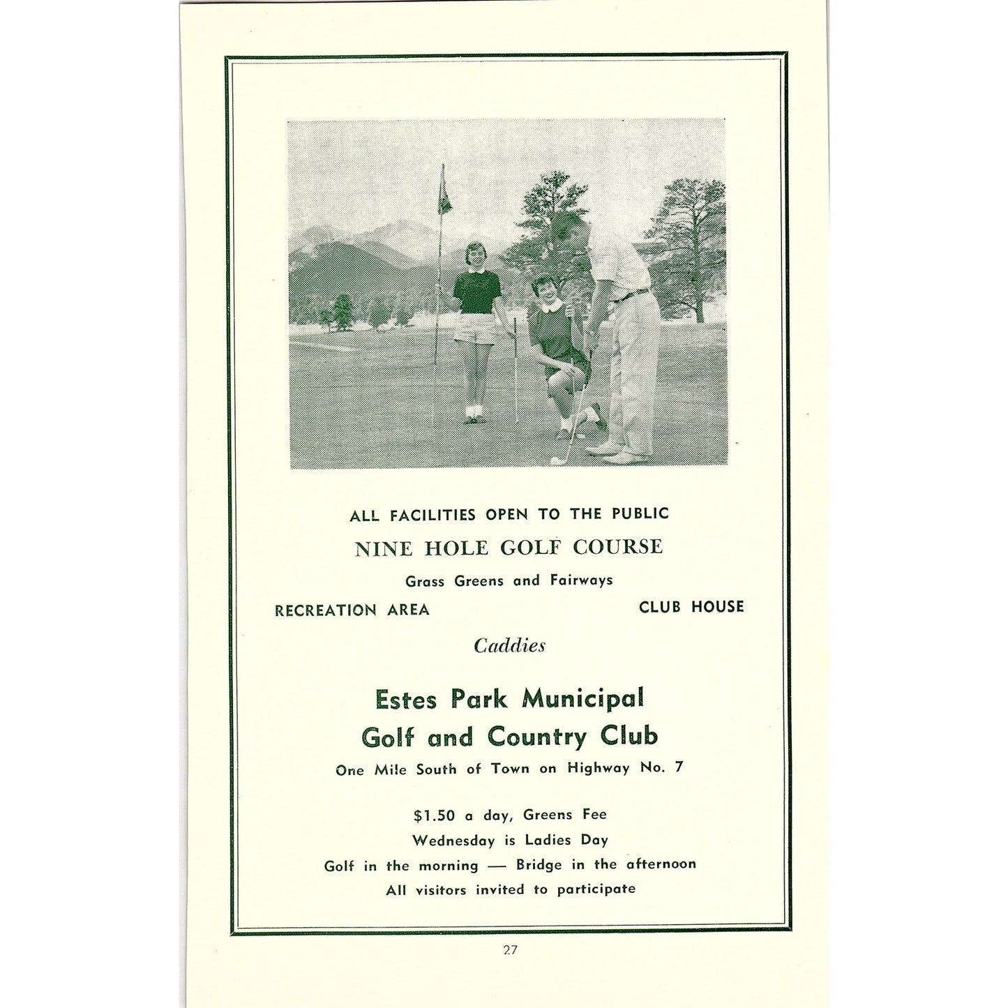 Estes Park Municipal Golf & Country Club 1957 Estes Park CO Ad AG4-1