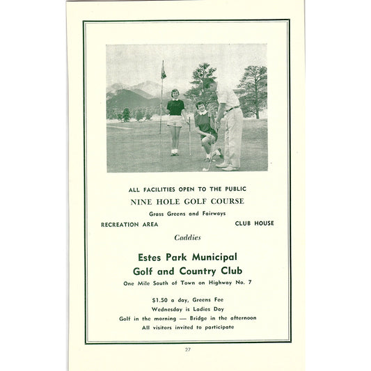 Estes Park Municipal Golf & Country Club 1957 Estes Park CO Ad AG4-1
