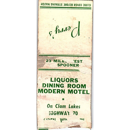 Perry's Motel & Restaurant Clam Lakes Siren WI Vintage Matchbook Cover SC7-Y4