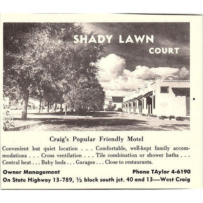 Shady Lawn Court West Craig CO 1958 Ad AG1-H4