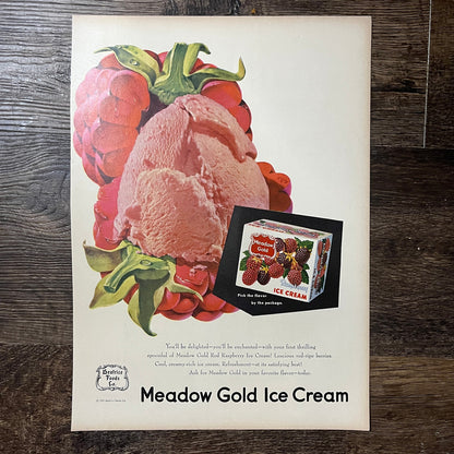 Meadow Gold Ice Cream Raspberry Beatrice Foods Co 1951 Magazine Ad 11x14 V9