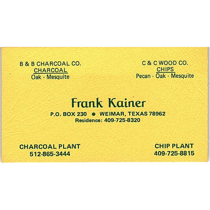 B&B Charcoal Co Frank Kainer Weimar TX Vintage Business Card SD9-B4