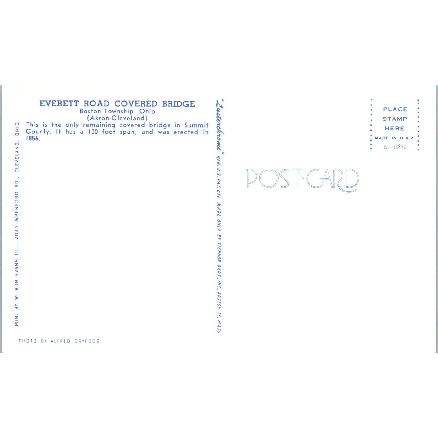 Everett Road Bridge Boston Township Ohio Covered Bridge Postcard PC1