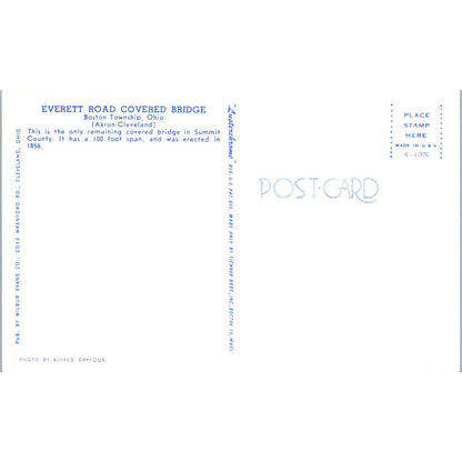 Everett Road Bridge Boston Township Ohio Covered Bridge Postcard PC1