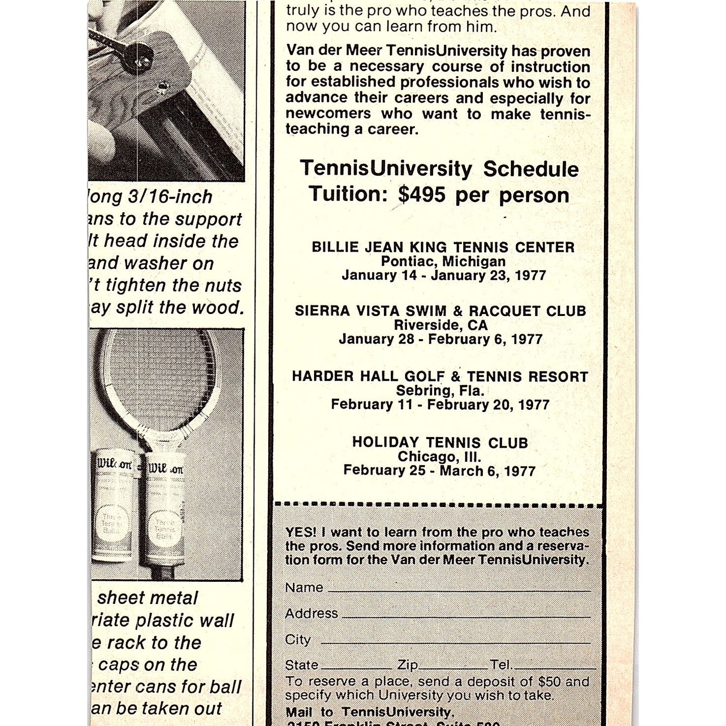 4 Star Tennis Academy Mike Eikenberry Charlottesville VA 1977 Ad AF3-M1