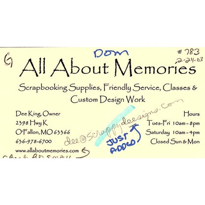 All About Memories Dee King O'Fallon MO Vintage Business Card SC9-B10