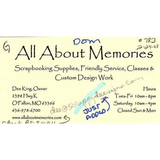 All About Memories Dee King O'Fallon MO Vintage Business Card SC9-B10