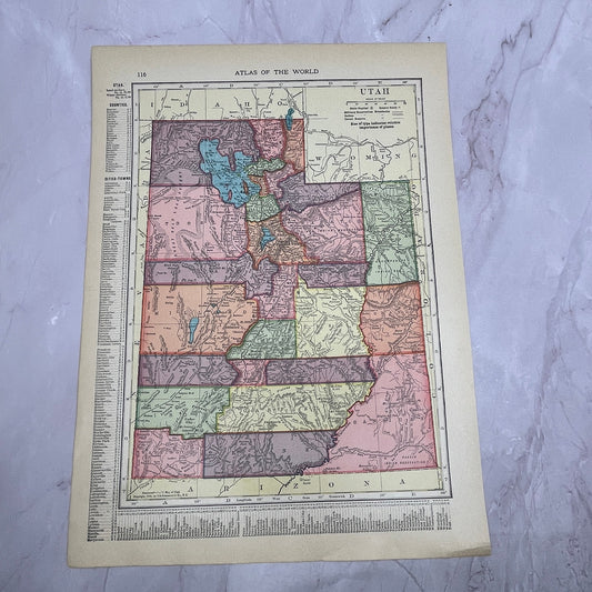 Map of Utah, Wyoming Double Sided 1910 Print V14-7