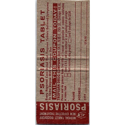 Tropisan Drug Company Psoriasis Tablet Vintage Matchbook Cover SC7-Y11