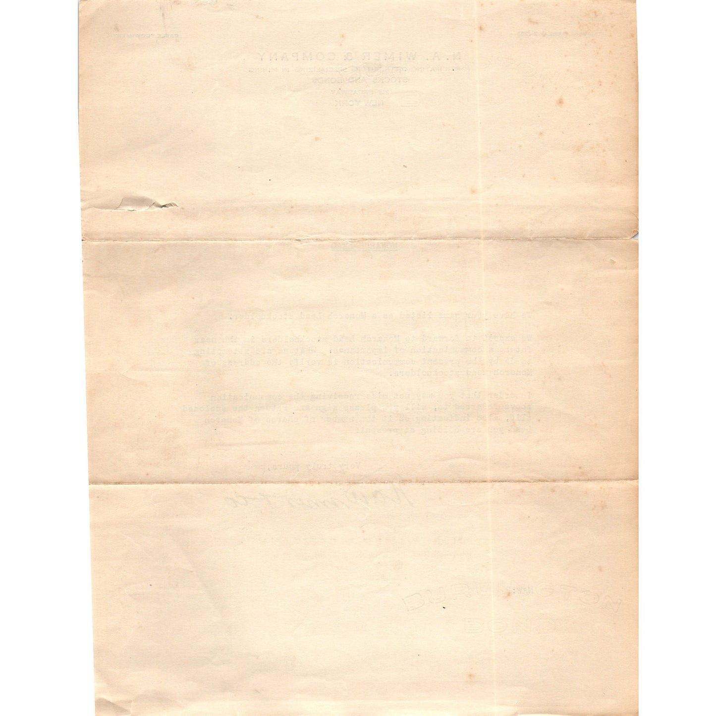 Vintage N.A. Wimer & Company New York Monarch Lead Stock Memo D23