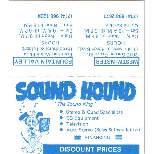Sound Hound Stereo Westminster Fountain Valley Vintage Business Card SD8-B20