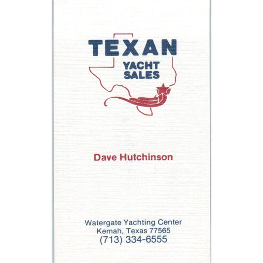 Texan Yacht Sales Dave Hutchinson Kemah TX Vintage Business Card SD8-B8