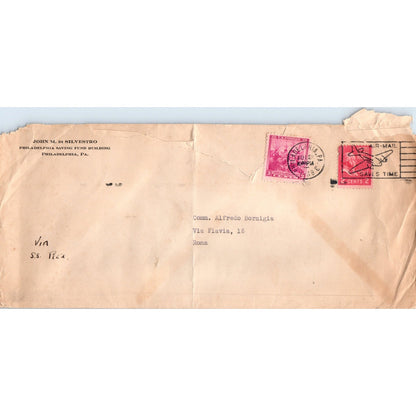 1939 John Silvestro Airmail to Comm Alfredo Bornigia Rome Envelope TH9-L2