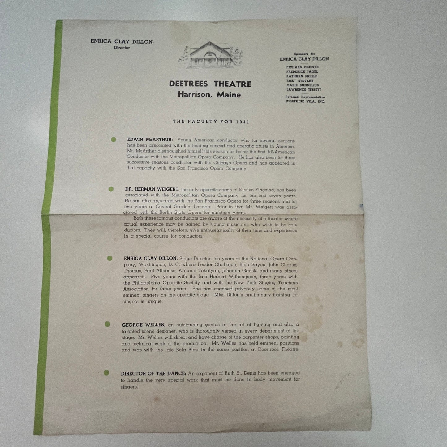 Deertrees Theatre Enrica Clay Dillon Harrison Maine c1940 Leaflet C15
