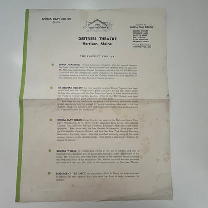 Deertrees Theatre Enrica Clay Dillon Harrison Maine c1940 Leaflet C15