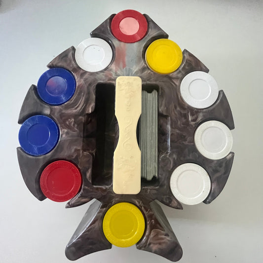 Vintage Marble Bakelite Spade Shaped Poker Chip Spinning Caddy Card Holder CTG2