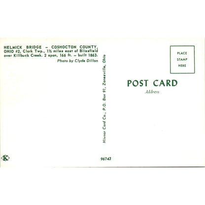 Helmick Bridge Coshocton County Ohio #2 Covered Bridge Postcard PB12