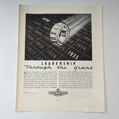 The Timken Roller Bearing Company Canton Ohio 1935 Ad V1-4