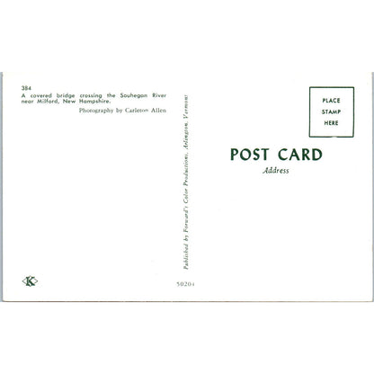 Souhegan River Milford Indiana Covered Bridge Postcard PC7