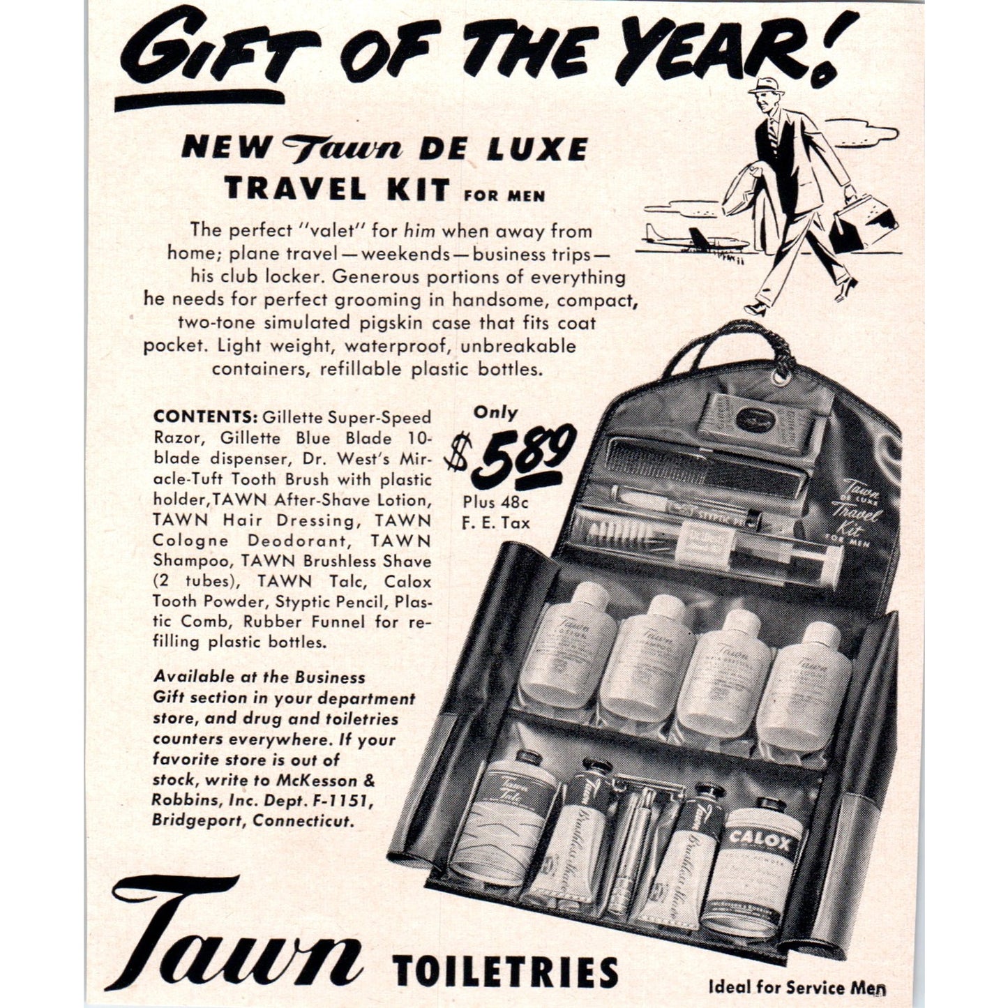 Tawn Toiletries De Luxe Travel Kit for Men 1951 Magazine Ad AF1-MF1