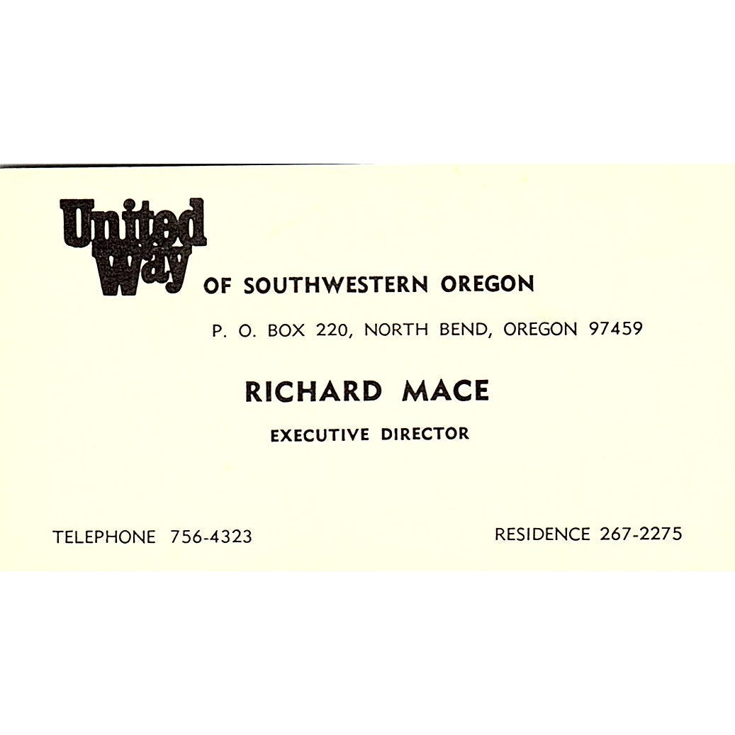 United Way Of Southwestern Oregon Richard Mace Oregon Business Card SB4-B2