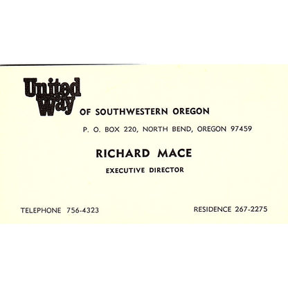 United Way Of Southwestern Oregon Richard Mace Oregon Business Card SB4-B2