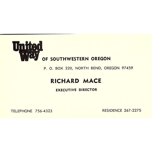 United Way Of Southwestern Oregon Richard Mace Oregon Business Card SB4-B2