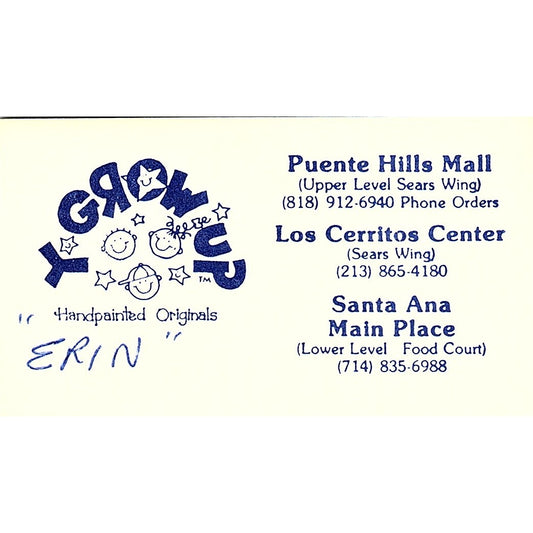 Grow Up Hand Painted Originals Los Cerritos Center Vintage Business Card SC9-B1