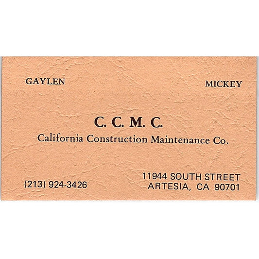 CCMC California Construction Maintenance Gaylen Artesia CA Business Card SD9-B3