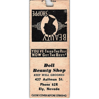 Doll Beauty Shop Ely Nevada Vintage Matchbook Cover SC7-Y10