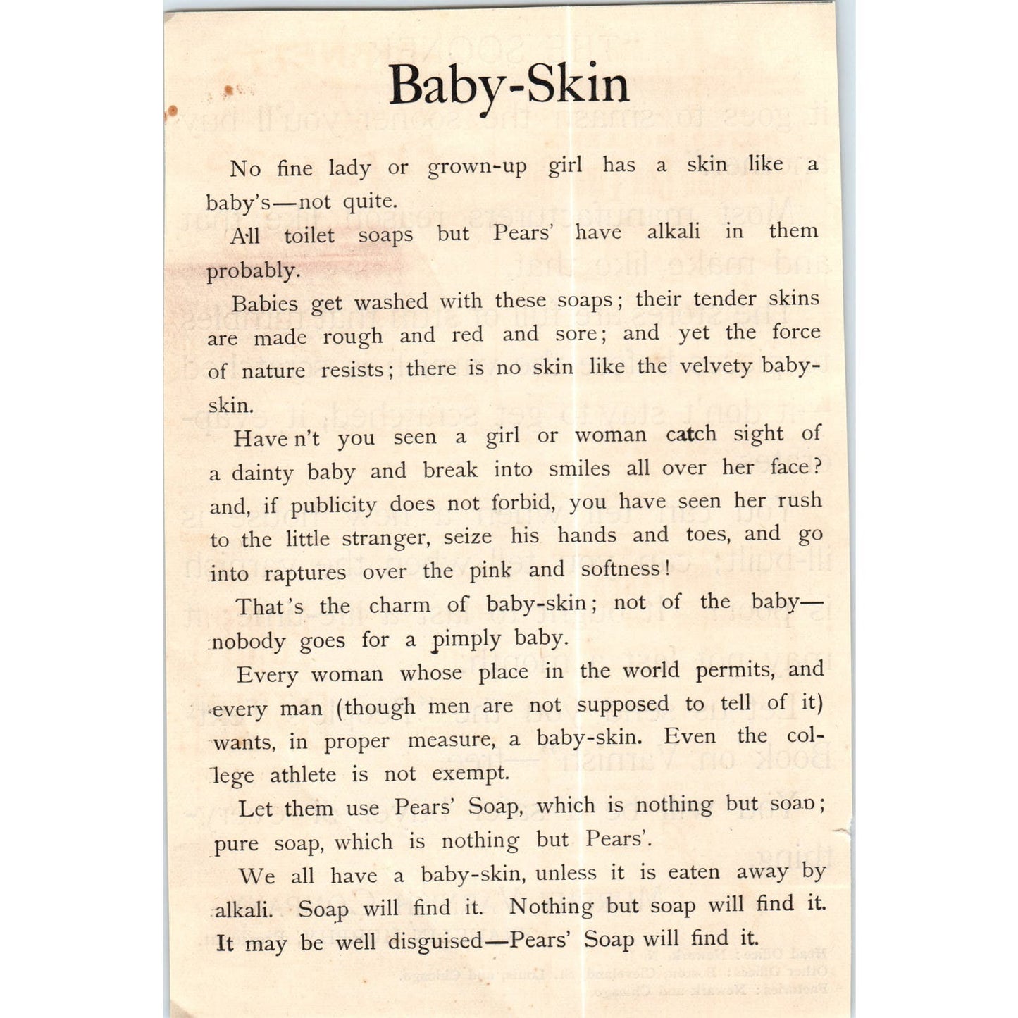 Pears' Soap Baby Skin Complexion c1890 Victorian Ad AE8