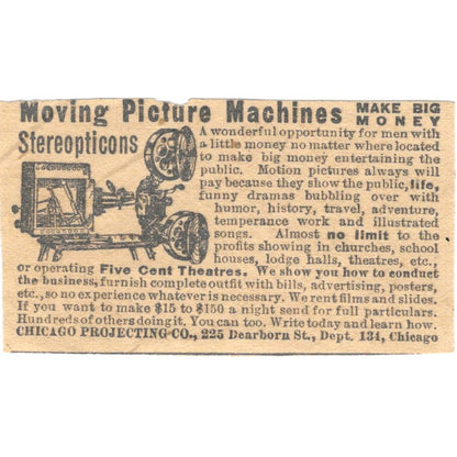 Moving Picture Machines Chicago Projecting Co 1910 Magazine Ad AF1-SS6