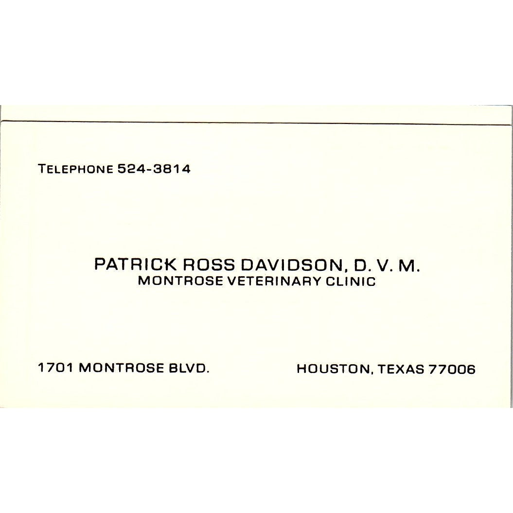Patrick Ross Davidson Montrose Veterinary Clinic Houston Business Card SE5-B1