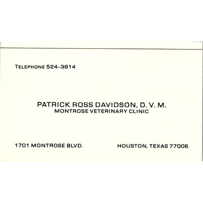 Patrick Ross Davidson Montrose Veterinary Clinic Houston Business Card SE5-B1