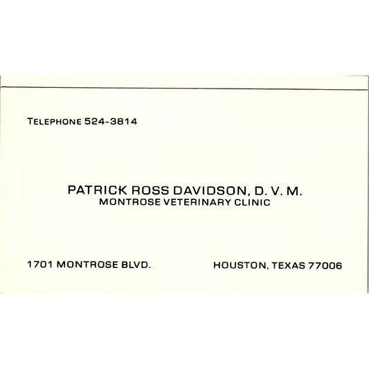 Patrick Ross Davidson Montrose Veterinary Clinic Houston Business Card SE5-B1