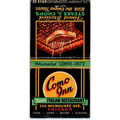 Como Inn Italian Restaurant Chicago Vintage Matchbook Cover SF4-Y6