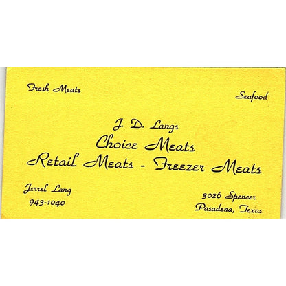 J.D. Langs Choice Meats Pasadena TX Vintage Business Card SD9-B12