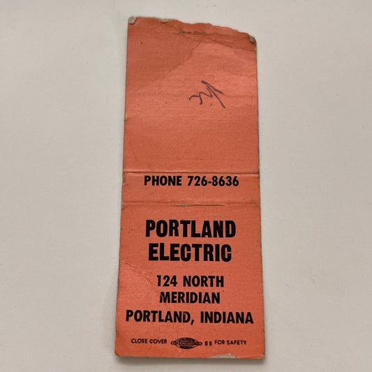 Portland Electric 124 North Meridian Portland IN Vintage Matchbook TB6-MB2-15