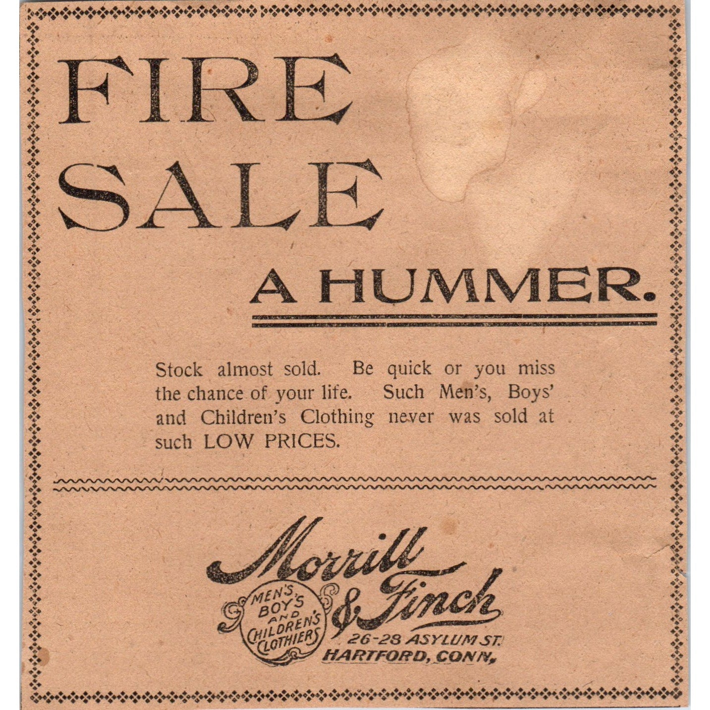 Morrill & Finch Clothiers Asylum St. Hartford 1901 Newspaper Ad AD8-H2