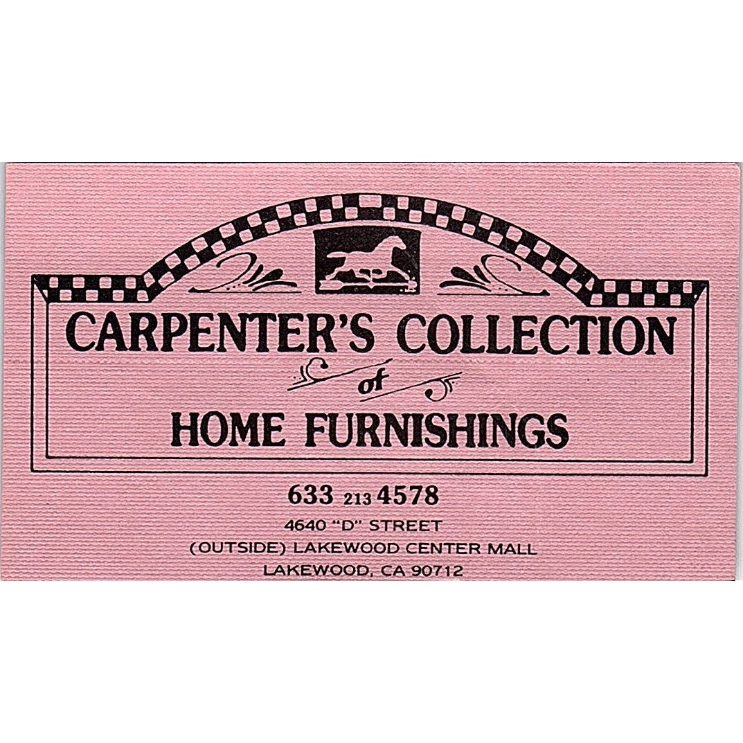 Carpenter's Collection of Furnishings Lakewood CA Vintage Business Card SF3-B3
