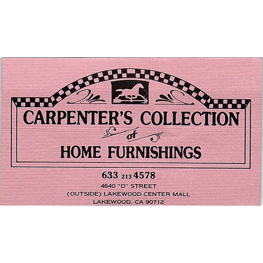 Carpenter's Collection of Furnishings Lakewood CA Vintage Business Card SF3-B3