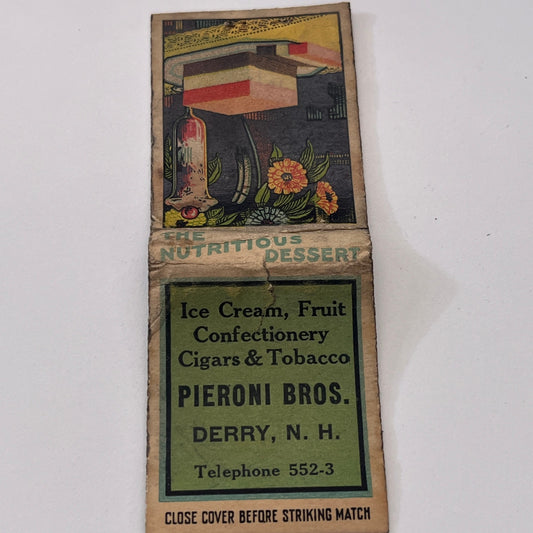 Pieroni Bros Derry NH Vintage Matchbook Cover TB8-MB-11