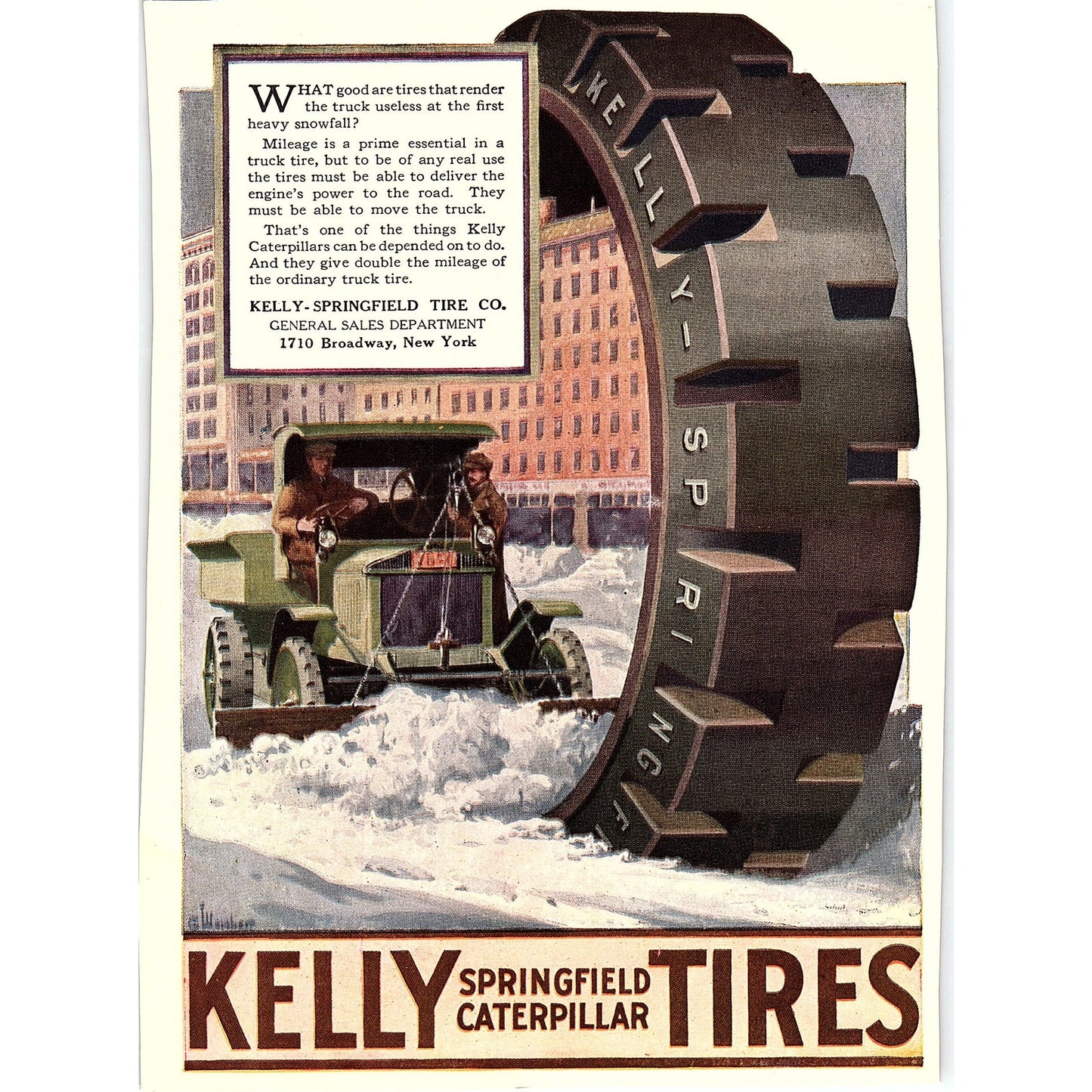 Kelly Springfield Caterpillar Tires Broadway New York NY c1920 Ad AF8-10