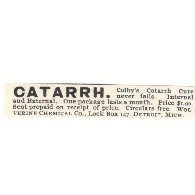 Catarrh Cure Wolverine Chemical Co Detroit MI c1890 Victorian Ad AE9-CH4