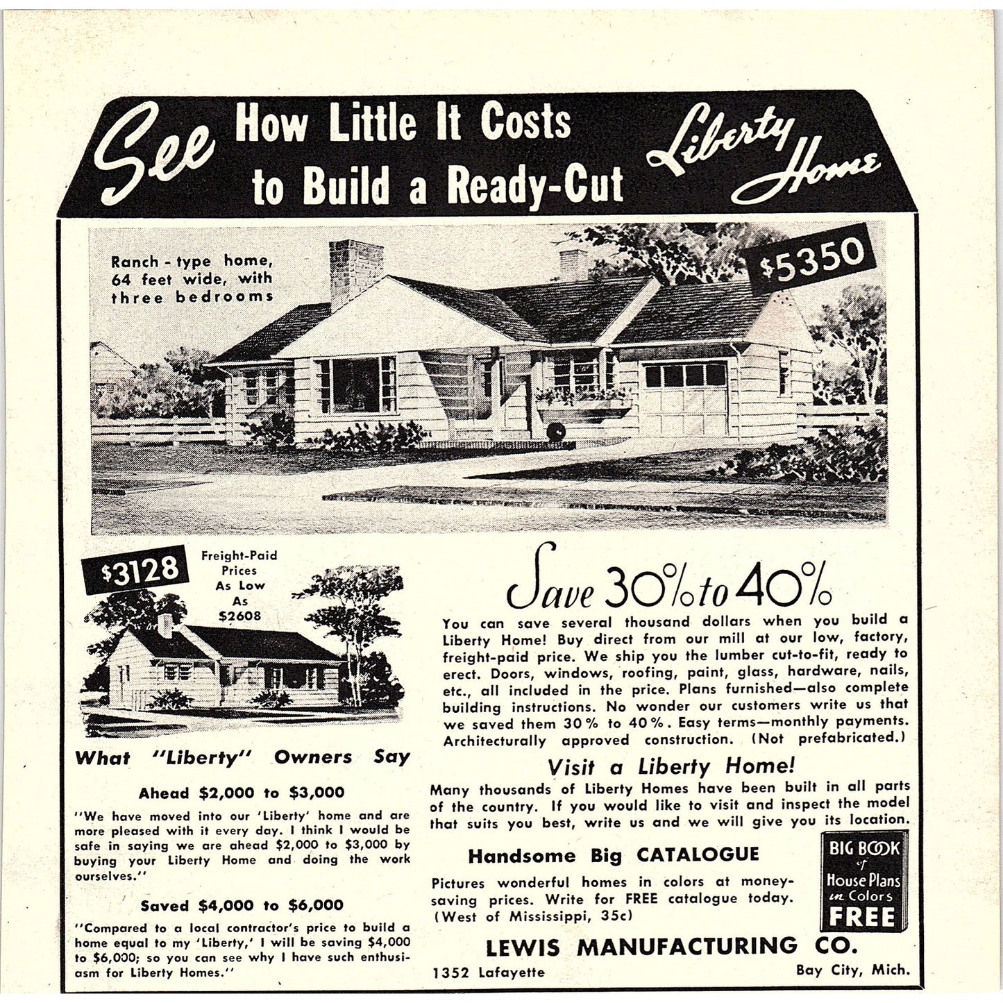Lewis Manufacturing Co. Liberty Homes Bay City Michigan 1955 Ad AG1-7