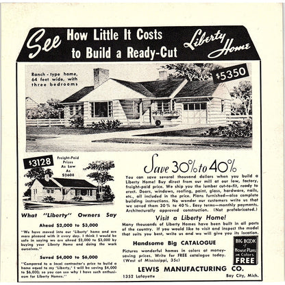Lewis Manufacturing Co. Liberty Homes Bay City Michigan 1955 Ad AG1-7