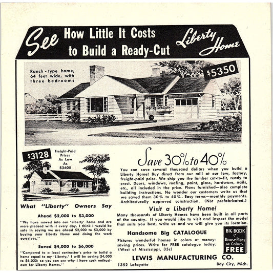 Lewis Manufacturing Co. Liberty Homes Bay City Michigan 1955 Ad AG1-7