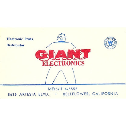 Giant Electronics Artesia BLVD Bellflower CA Vintage Business Card SF3-B7
